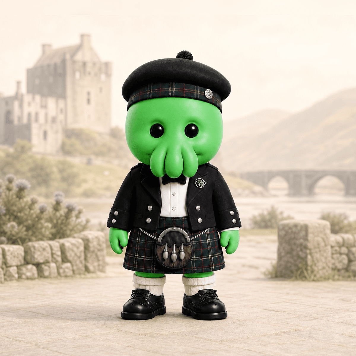 Sprite, a squib dressed as a highland formal